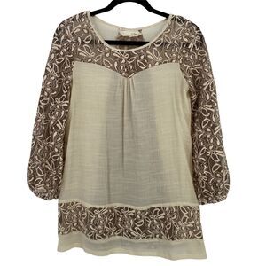 A'Reve Anthropologie Gauze Lace Peasant Shirt Womens Size Small